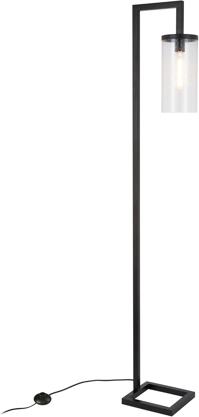 Henn&Hart 67.75" Tall Floor Lamp with Glass Shade in Blackened Bronze/Seeded, Floor Lamp for Home Office, Bedroom, Living Room