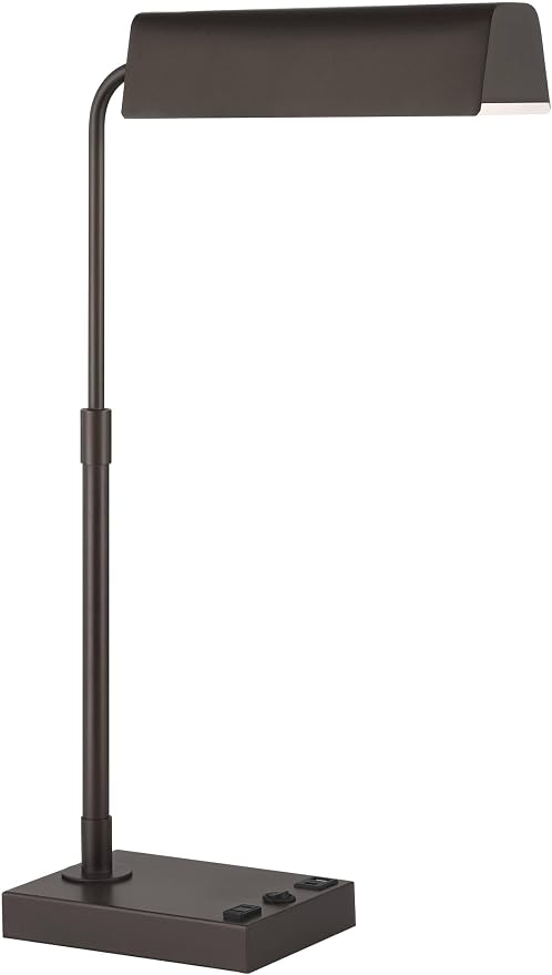 360 Lighting Harris 25 1/2" High Pharmacy Modern Desk Lamp with USB Charging Ports A+C and AC Power Outlet Brown Bronze Finish Metal Shade Home Office Living Room Bedroom Bedside Nightstand House