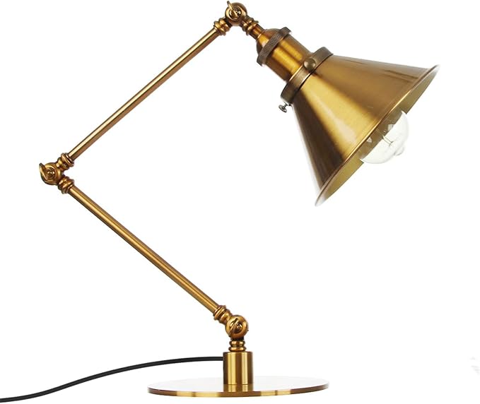 Makeup Vintage Desk Lamp, Industrial Metal Task Table Lamp with Adjustable Swing Arm, Bedroom Bedside Night Light Cafe Retro Reading Lighting,Gold
