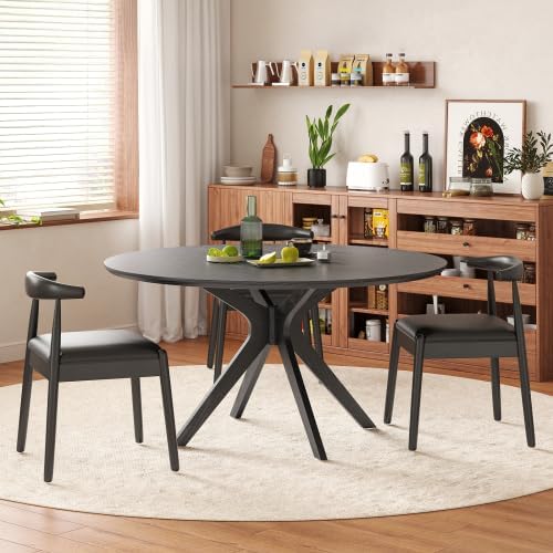 Bellemave Round Dining Table for 4-6, Solid Wood 47" Kitchen Table with Intersecting Pedestal Base, for Kitchen, Dining Room, Living Room (Black)