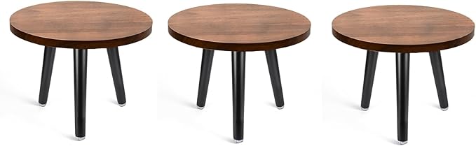 Indoor Plant Stand,Wood Mid Century Plant Table in Walnut Finish,Tall Plant Stand for Flower Pot,Modern Round Small Side End Table with Raised Design (Walnut (no Raised), 12"x10.8" 3 Pack)
