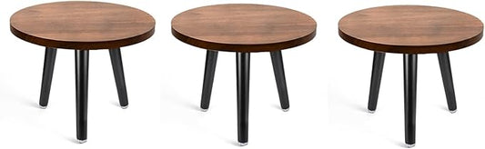 Indoor Plant Stand,Wood Mid Century Plant Table in Walnut Finish,Tall Plant Stand for Flower Pot,Modern Round Small Side End Table with Raised Design (Walnut (no Raised), 12"x10.8" 3 Pack)