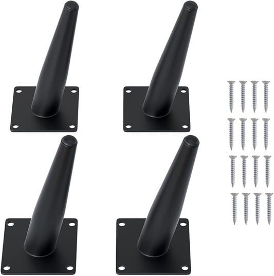 FIVEPEARS 4 PCS 6 Inch Heavy Duty Matte Black Metal Slant Angled Tapered Legs Set for Furniture, Mid Century Modern Style Feets for Coffee Table Couch Sofa Cabinet Chair Dresser Bed Desk Credenza