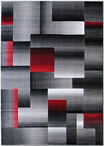 HR 5’ x 7’ Rug in Lava - Premium Quality Lava/Black/Gray Abstract Geometric Modern Squares Pattern Area Rug - Contemporary Styling for Living Room, Bedroom - Unique Home Décor