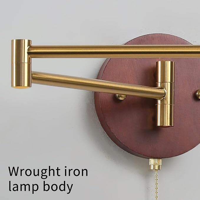 Swing Arm Wall Lamp with Pull, Retractable Vintage Sconce for Bedroom, Living Room, Office