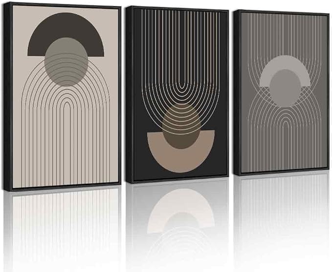Boho Vintage Line Wall Art Framed Mid Century Bohemain Wall Decor Abstract Modern Artwork Home Office Living Room Prints Ready to Hang 16x24in Black Framed