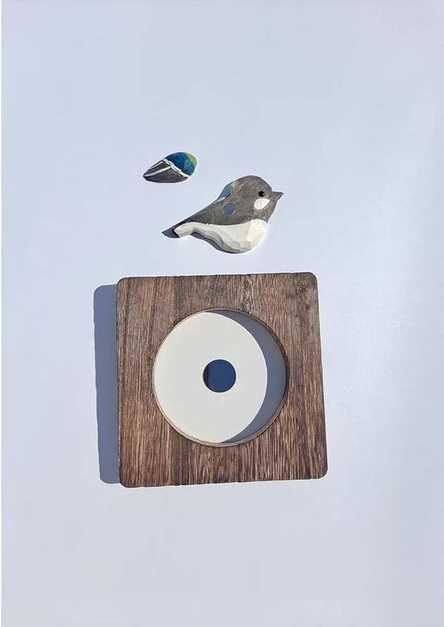 Wood Bird Sculpture with Frame, Cute Hand Carved Bird Wall Art Bird Wall Decor Wooden Wall Decor Desk Table Ornament Office Home Décor Bird Gift (Blue)