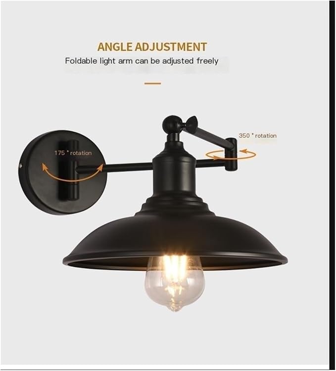 Folding Wall Lamp Retro Rocker Arm Wall Lamp Bedroom Bedside Lamp Iron Art Living Room Study Reading Wall Sconce Swing Arm Adjustable Vintage Wall Mount Light Sconce (Color : D-Black)