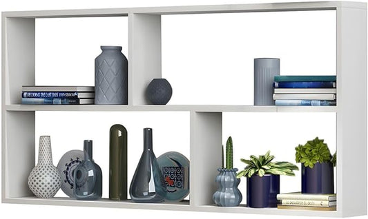 RUNNUP Floating Wall Mount Bookcase Engineered Wood Book Shelf Decor Wall Shelf for Study Room Office Living Room, White 47.2" L x 9.4" W x 25.6" H