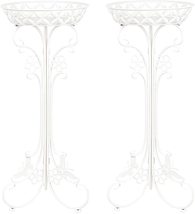 Sungmor Lightweight Metal Flower Pot Stands - 2 Pack 29.7 Inches Tall White Plant Stand - Rustproof Potted Plant Holder Container Support - Indoor & Outdoor Elegant Corner Decorative Display Rack