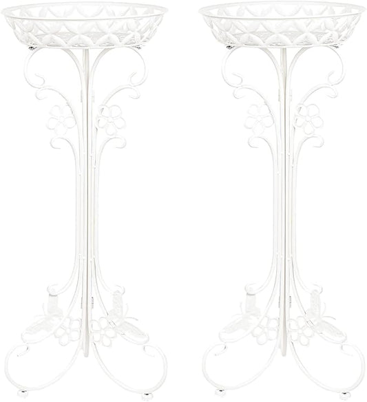 Sungmor Lightweight Metal Flower Pot Stands - 2 Pack 29.7 Inches Tall White Plant Stand - Rustproof Potted Plant Holder Container Support - Indoor & Outdoor Elegant Corner Decorative Display Rack