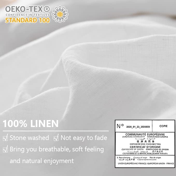 Simple&Opulence 100% Linen Euro Shams with Coconut Button (26'' x 26'') - Pack of 2 - Washed Solid Color Natural Flax Soft Breathable - White