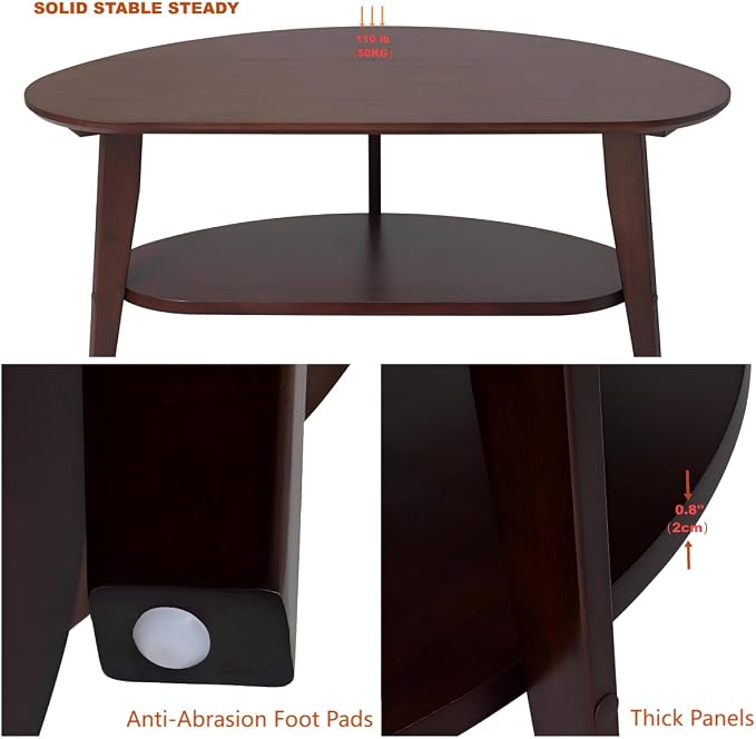 NAVREX Mid Century Modern Coffee Table with Storage, 2 Tier Oval Round Coffee Tables for Living Room, FSC Certifiled 100% Solid Bamboo Wood Center Table, Value Lies in Material (Walnut Finish)