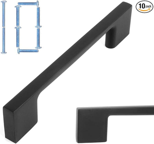 KOOFIZO Wide Foot Cabinet Bar Pull - Black Modern Solid Handle, 3.8 Inch/96mm Screw Spacing, 10-Pack for Kitchen Cupboard Door, Bedroom Dresser Drawer, Bathroom Wardrobe Hardware