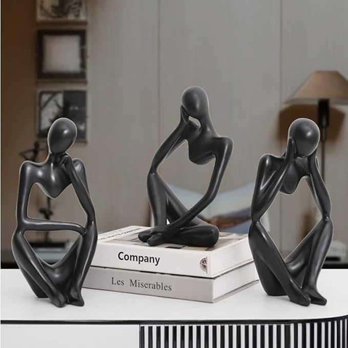 Asng Resin Thinker Style Abstract Sculpture Statue Collectible Figurines Home Office Bookshelf Desktop Decor (Black,Think Deeply, Large)