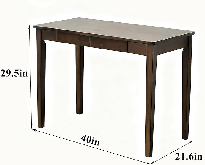 Solid Wood Desk,40" Oak Wooden Desk with Drawers,Mid Century Modern Small Computer Desk with Drawers for Small Spaces Home Office Solid Wood Writing Desk (Walnut Color-2, 40")