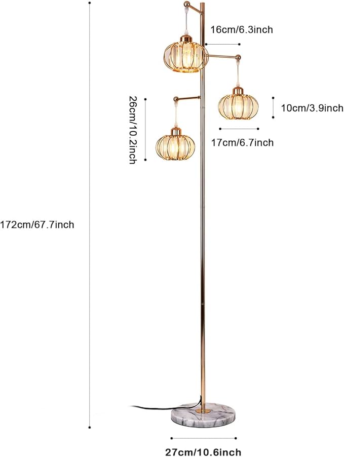Hsyile KU300259 Industrial Style Crystal Tree Floor Lamp for Living Room,Bedroom,Office,Golden Floor Light,3 Lights
