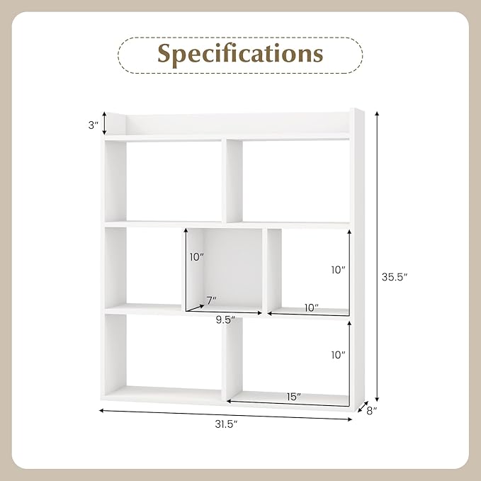Giantex 7 Cube Bookshelf of 2, Free-Standing Wooden Bookcase, 4 Tier Home Display Shelf, Horizontal Storage Unit w/Anti-Toppling Devices, Open-Back Display Rack for Study, Living Room, White