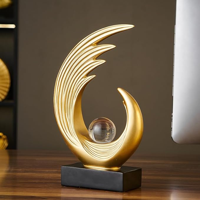 Modern Abstract Art Sculptures, Gold Entryway Table Accents, Black Shelf Decor Accents, Abstract Art Resin Sculpture for Dining Room, Office & Coffee Table – Centerpiece Fireplace Decor (Gold)
