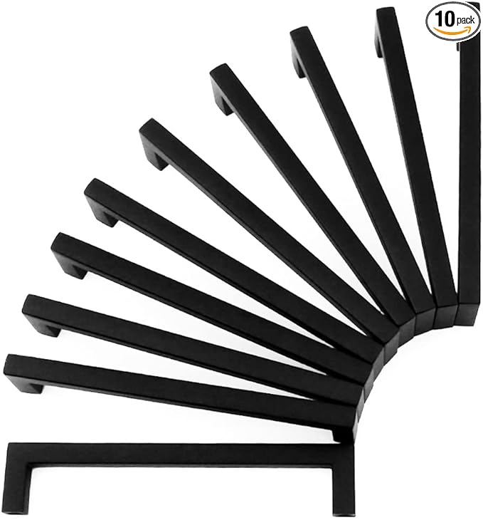 KOOFIZO Solid Square Bar Cabinet Handle - Black Furniture Pull, 3.8 Inch/96mm Screwhole Distance, 10-Pack for Kitchen Cupboard Door, Bedroom Dresser Drawer, Bathroom Wardrobe Hardware