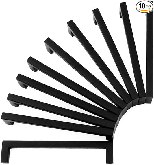 KOOFIZO Solid Square Bar Cabinet Handle - Black Furniture Pull, 3.8 Inch/96mm Screwhole Distance, 10-Pack for Kitchen Cupboard Door, Bedroom Dresser Drawer, Bathroom Wardrobe Hardware