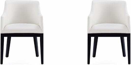 Manhattan Comfort Gansevoort Modern Faux Leather Dining Chair with Arms, Leatherette Upholstery on Solid Beech Wood Frame, Accent Furniture for Kitchen Table or Office, Set of 2, Cream