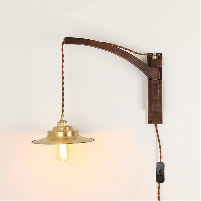 Classic Retro Walnut Lamp, Ceramic/Glass/Bronze Lampshade, Long Arm Swing Arm Folding Adjustable Wooden Light, Indoor Lighting, Sconce, Decoration,E