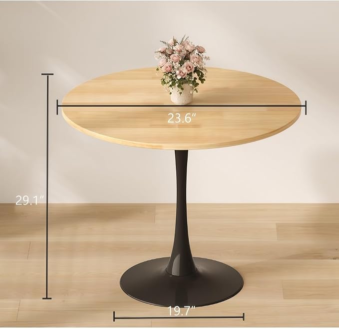 24" Round Tulip Dining Table, Mid-Century Modern Kitchen Table for 2-3 People, Small Space Bistro Table for Kitchen Living Room Balcony Office