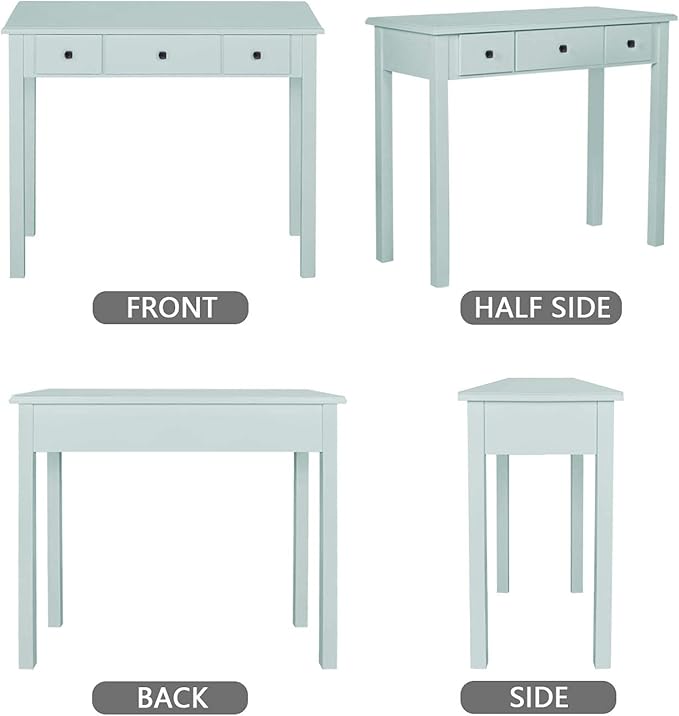 STHOUYN Home Office Small Writing Desk with Drawers Bedroom, Study Table for Adults/Student, Vanity Makeup Dressing Table Save Space Gifts Green (Light Green)