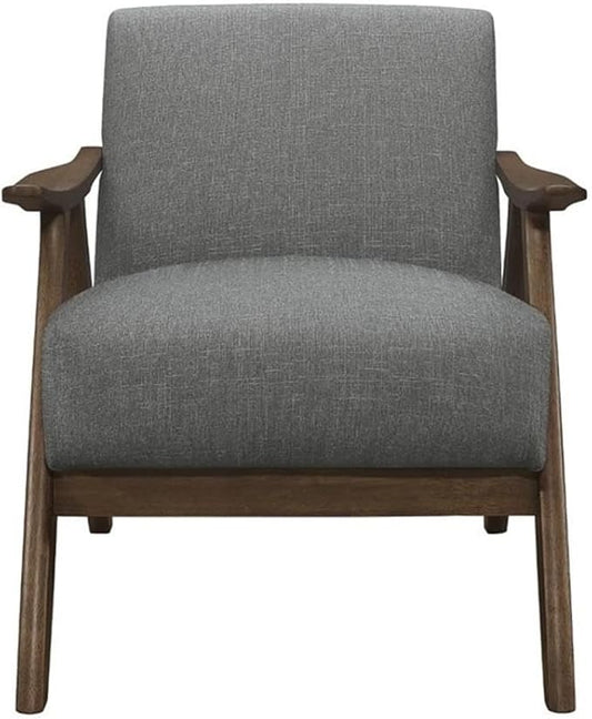 Lexicon Mid Century Modern Accent Chair with Solid Wood Frame in Walnut Finish, Upholstered Living Room Lounge Arm Chair, Thick and Comfy Innerspring Seat Cushion, Linen-Look Fabric, Gray