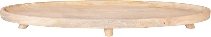 Kate and Laurel Tomaz Modern Decorative Mango Wood Oval Footed Tray, 23 x 7, Light Natural, Transitional Food-Safe Wooden Coffee Table Tray with Elevated Design and Unique Oval Shape