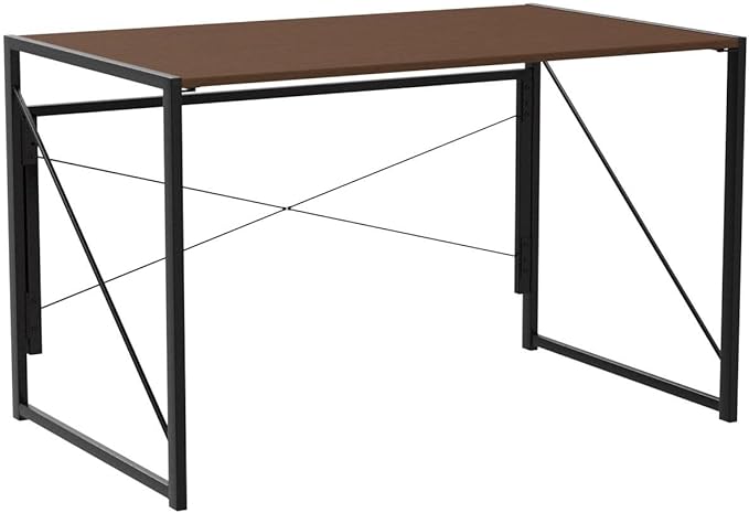 SUPER DEAL 40 inch Folding Computer Writing Desk Wood and Metal Study Desk, PC Laptop Home Office Study Table, Espresso