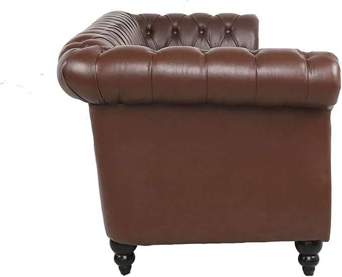 LEVNARY Chesterfield Sofa, Classic Tufted Upholstered Leather Couch, Modern 3 Seater Couch Furniture with Tufted Back for Living Room Office (Dark Brown)