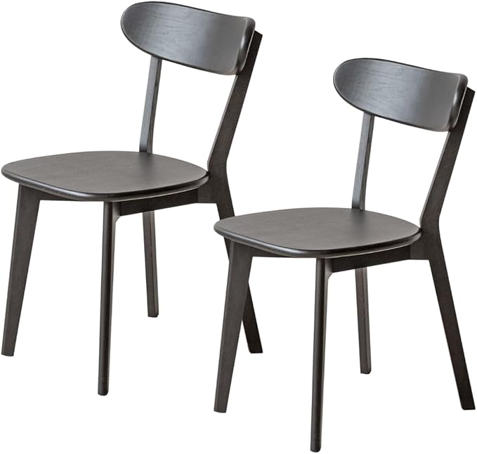 100% Solid Oak Wood Dining Room Chairs - Practical Kitchen Chairs - Wood Chair for Dining Room, Kitchen (2, Black)