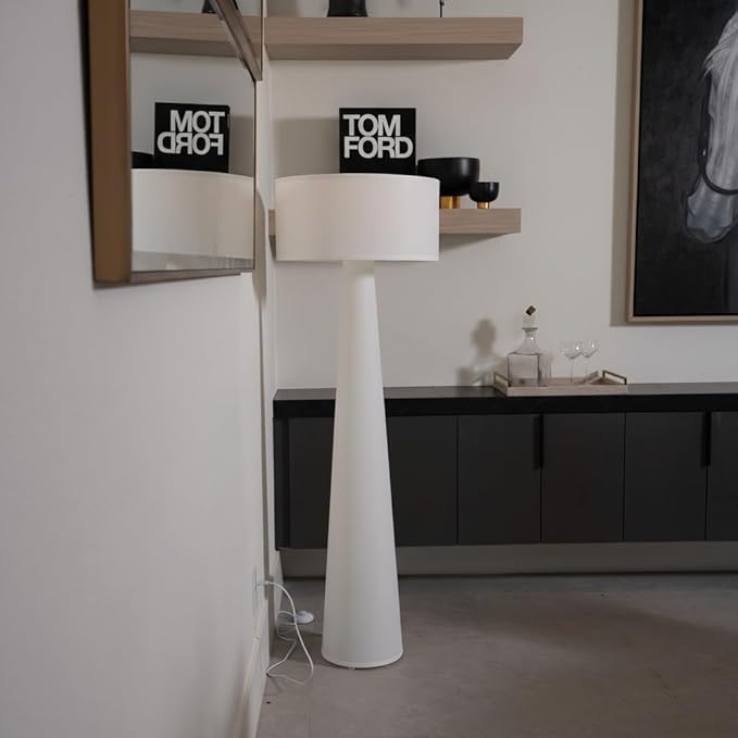 Floor Lamp - Branch and Wick – 59” Tall Standing Linen Lamp with Fabric Shade, LED Bulb Included – Elegant Corner Lamp for Living Room, Bedroom, Office - White