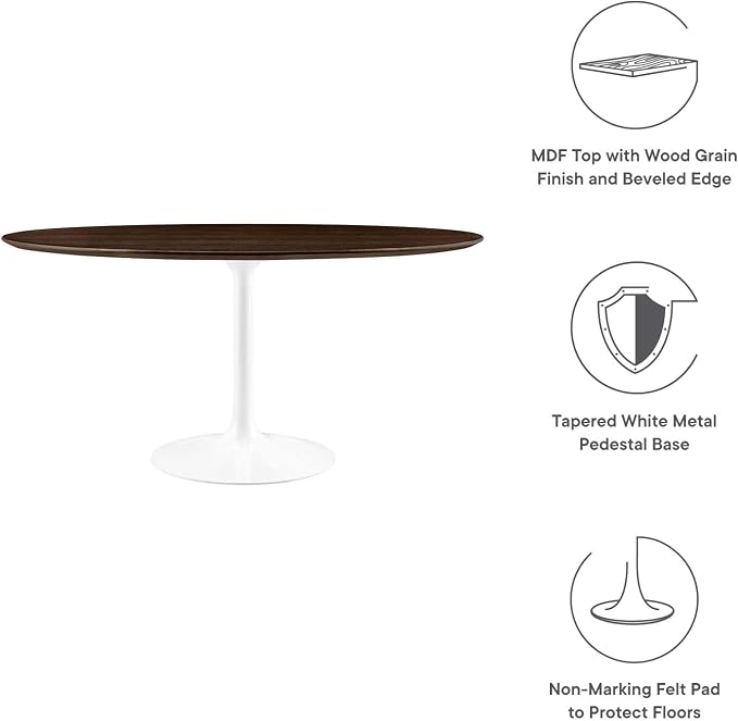 Modway Lippa Dining Table, 60", White Cherry Walnut