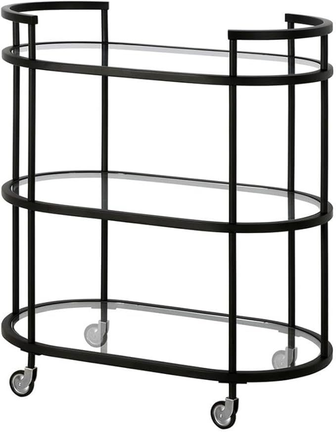 Henn&Hart 30" Wide Oval Bar Cart in Blackened Bronze, Bar Carts for the Home