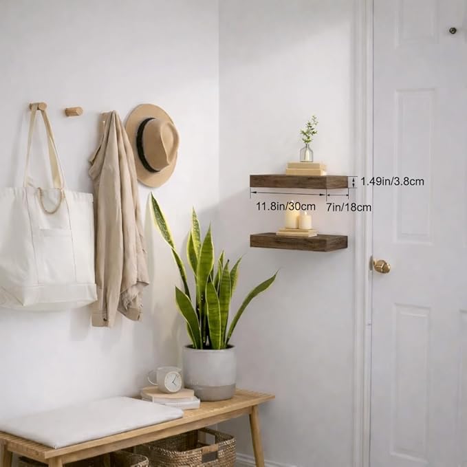 Bathroom Floating Shelves for Wall, Smoke Gray Small 11.8" Floating Shelf for Storage, Display and Farmhouse Rustic Home Decor, Perfect Over Toilet for Bedroom, Kitchen or Living Room, 2-Pack