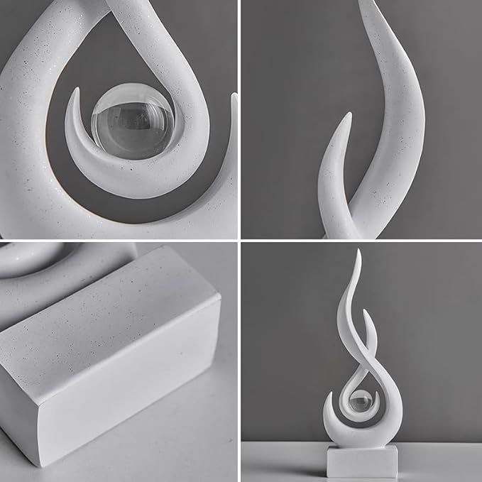 Modern Abstract Art Table Decoration,Resin Flame Statue Modern White Centerpiece Ornaments for Living Room Great Gift Idea Home Decor,Collectibles