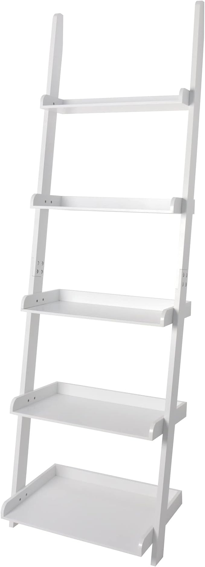 eHemco Modern 5 Tier Wall-Leaning Ladder Bookshelf Organizer, Storage Rack, 70 Inches, White