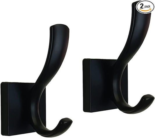 Black Coats Towels Hooks,Towel Robe Clothes Coat Hooks,Heavy Duty Wall Mount Hooks for Bath Bedroom Kitchen Pool Garage Hotel,2 Pack