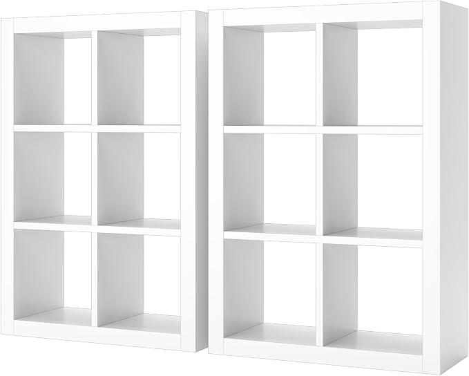 furtble 6 Cube Storage Organizer Bookshelf, 2-Pack Modern Wood Open Bookcase, Multifunctional Display Cubicle Shelf for Living Room, Bedroom, Home Office, White
