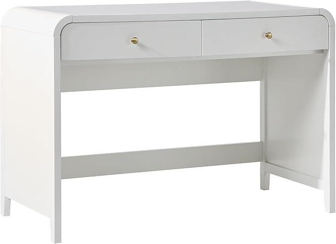 Walker Edison Zoey Modern Curve Design Writing Desk with Drawer, 45 Inch, White