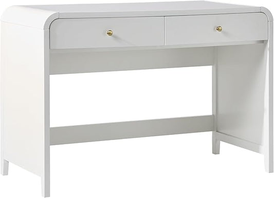 Walker Edison Zoey Modern Curve Design Writing Desk with Drawer, 45 Inch, White