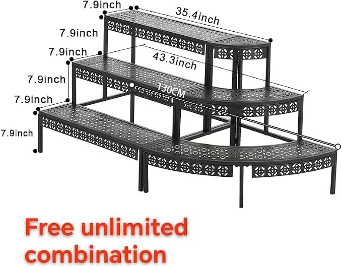 3 Tier Metal Plant Stand,Rectangle or Round Decorative Flower Step,Garden Shelf Flower Pot Holder Storage Organizer Rack for Indoor Outdoor Use