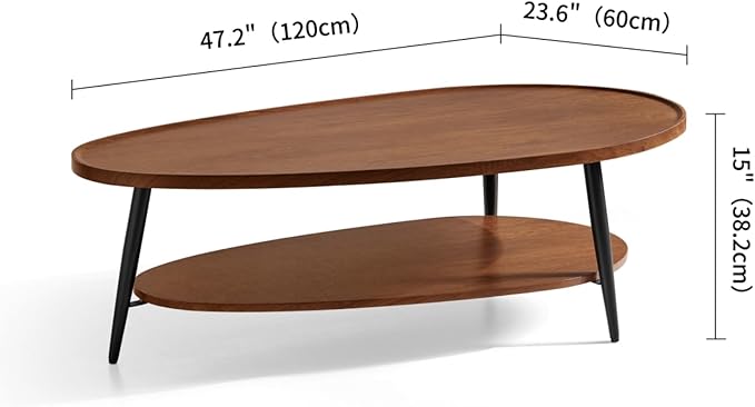Saint Mossi Oval Wood Coffee Table, Mid-Century Modern Coffee Table, Double Layer Center Table for Living Room, D47xW23.6xH15, Espresso