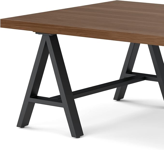 SIMPLIHOME Sawhorse 48 inch Wide Rectangle Industrial SOLID WALNUT WOOD and Metal Coffee Table in Walnut for the Living Room and Family Room