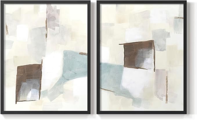 Renditions Gallery Set of 2 Peel & Stick Framed Prints, Abstract Wall Art, Minimalist Color Block Brush Strokes Wall Decor, Re-Stickable - Ready to Hang - 11"x14" - Black Frame LT588
