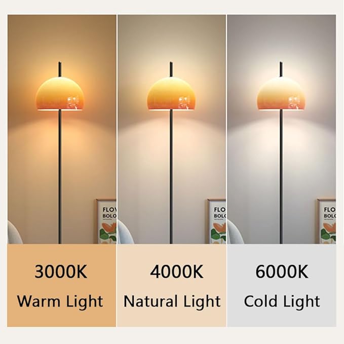 Orange Mushroom Floor Lamp, 66.9" H Retro Floor Lamp with Gradient Orange Dome Glass Shade, Mid Century Modern Tall Standing Lamp with Chromium Color Pole for Bedroom Office Living Room Decor