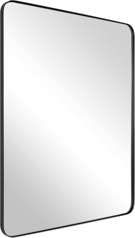 ANDY STAR Wall Mirror for Bathroom, 20”x28” Black Bathroom Mirror, Rounded Rectangle Mirror in Premium Stainless Steel Metal Frame Hangs Horizontal Or Vertical